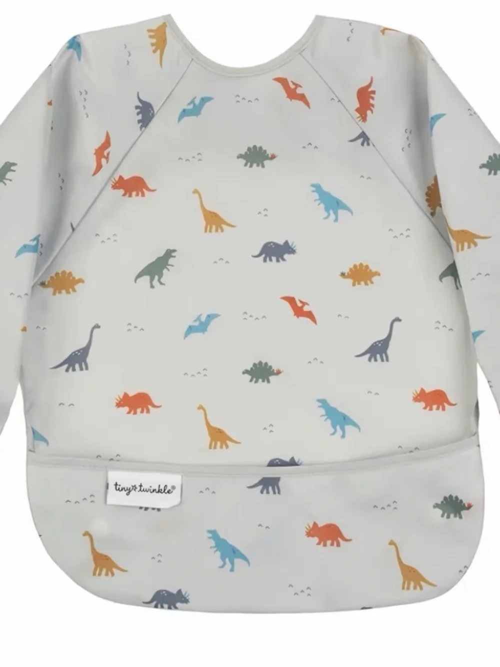 Tiny Twinkle Cream Long-Sleeve Dino Bib. Small. A2